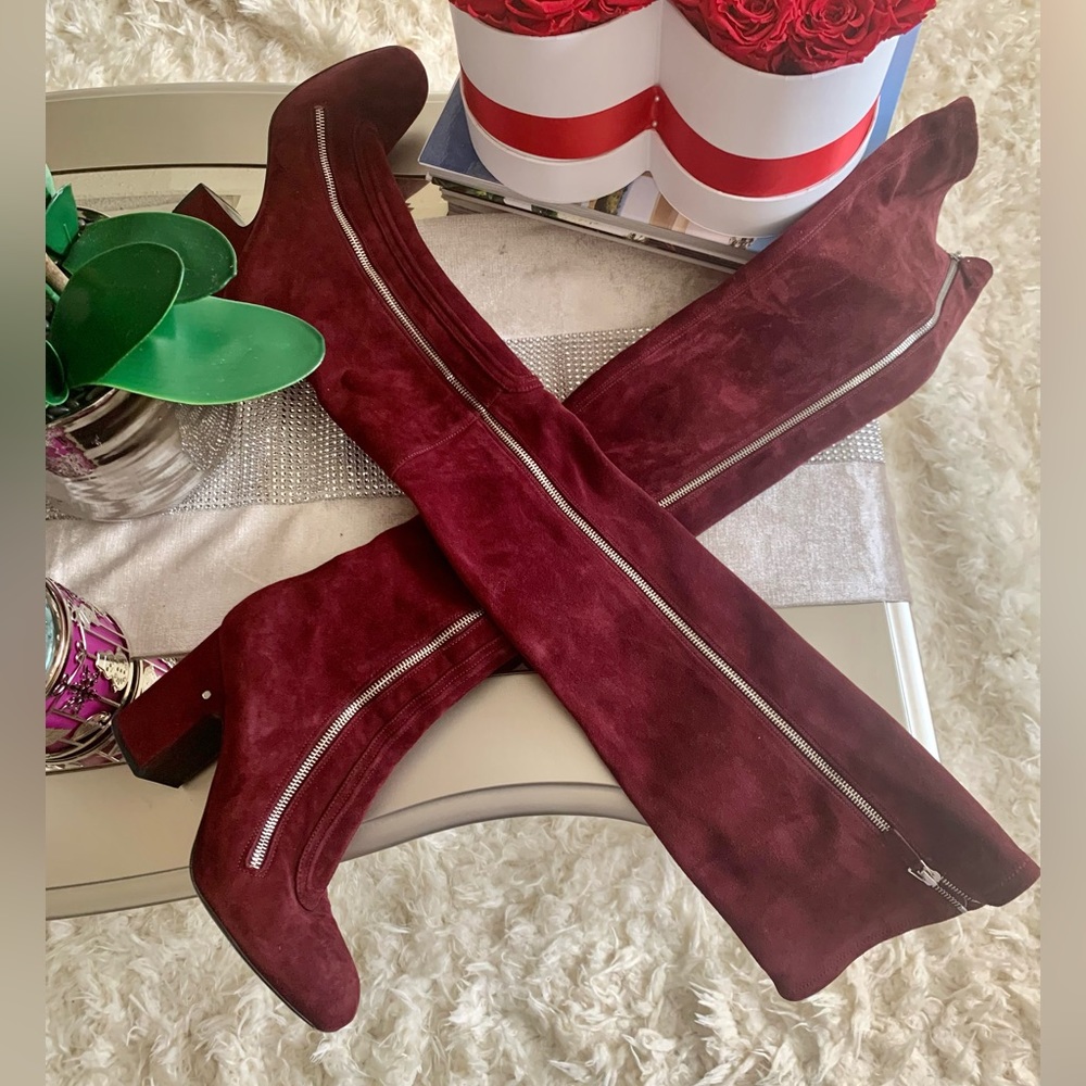 OVER-THE-KNEE BURGUNDY SUEDE SOCK BOOTS SZ 10.5 by LAURENCE DACADE 🔥🔥🔥🔥